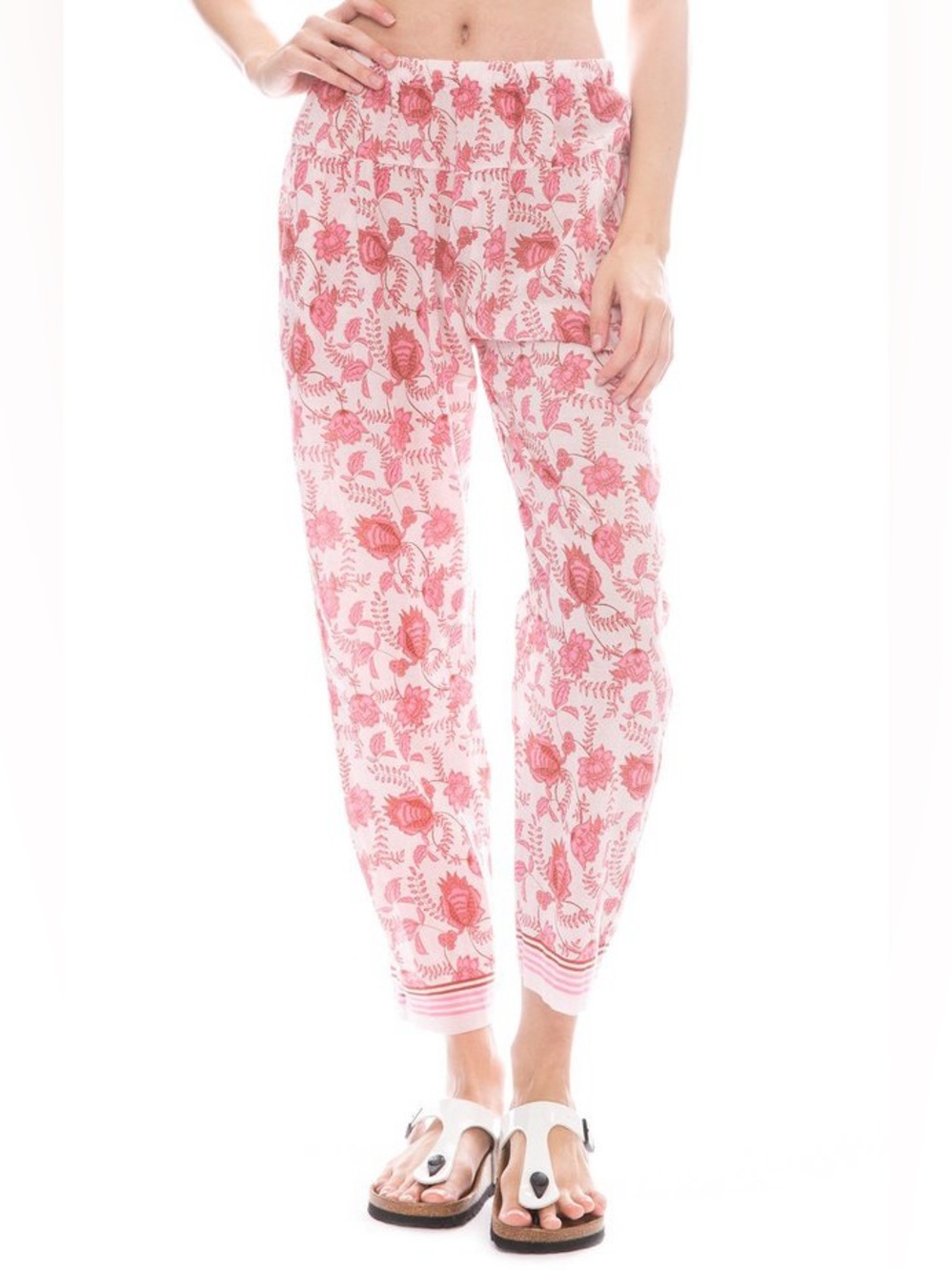 Xirena Payton cotton pink floral pull on casual tapered pants
